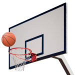 Basketball und Basketballkorb