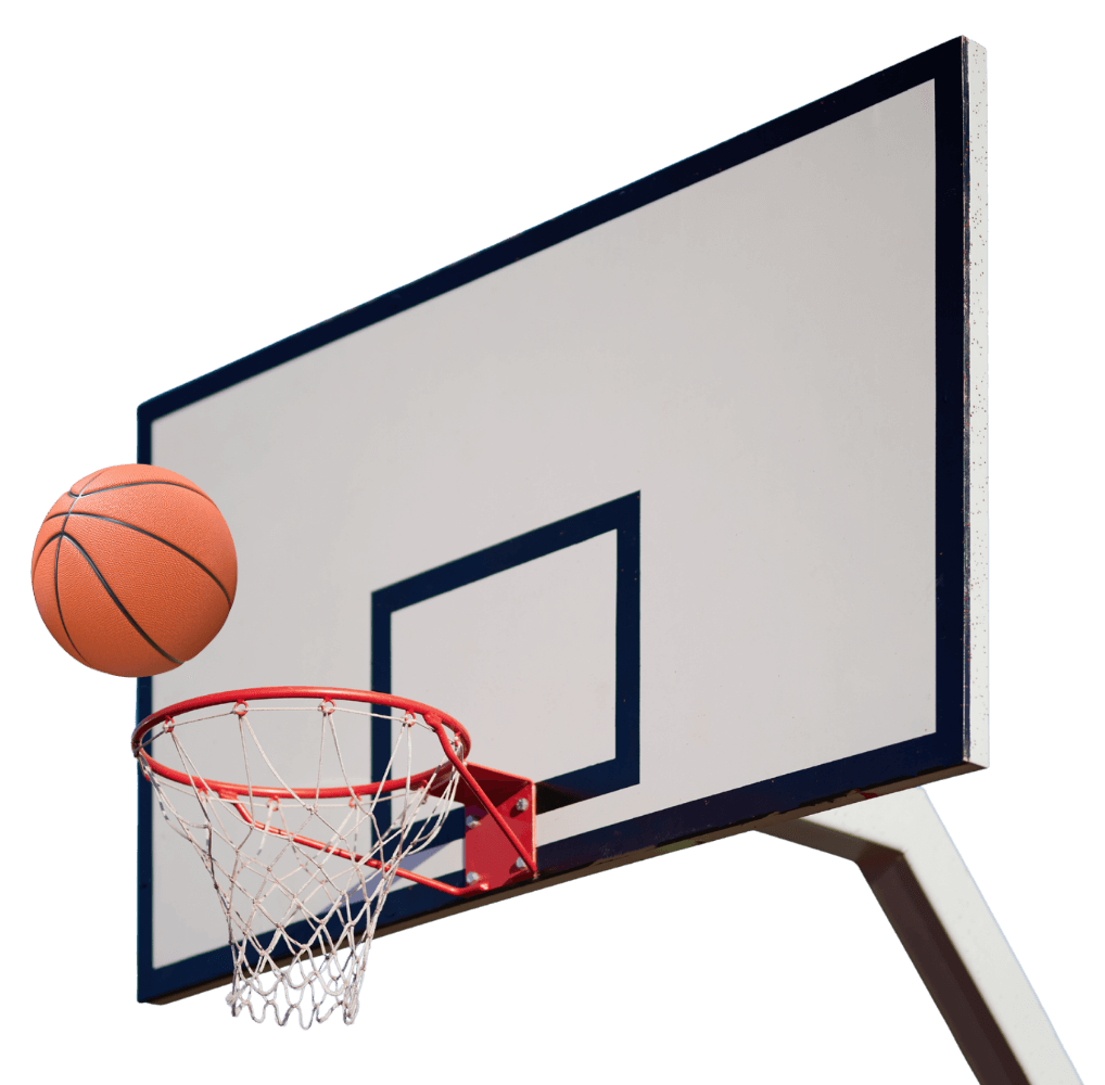 Basketball und Basketballkorb